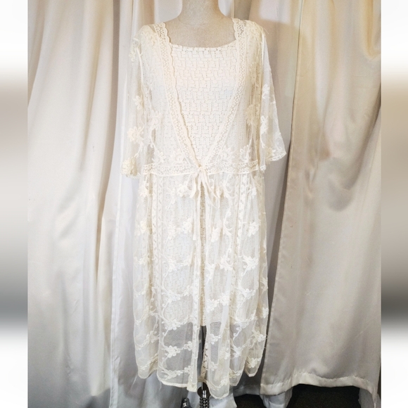 Banana Republic Dresses & Skirts - 2 Pc:Banana Republic Lace Dress+Cardigan CoverUp, Ivory, Midi, 1/2 Sleeve, M/L
